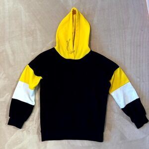 Kids Colorblock Hoodie Black Yellow White – Unisex Pullover Sweatshirt